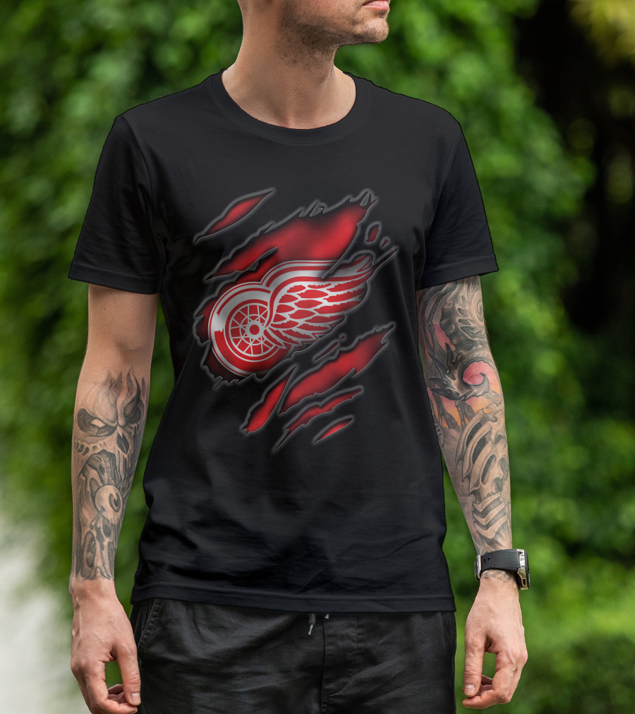 Torn Detroit Red Wings Logo Claw Marks T-Shirt