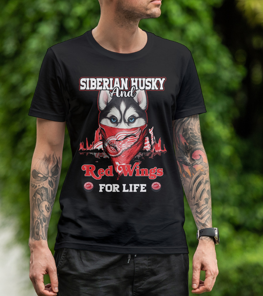 Siberian Husky And Red Wings For Life T-Shirt