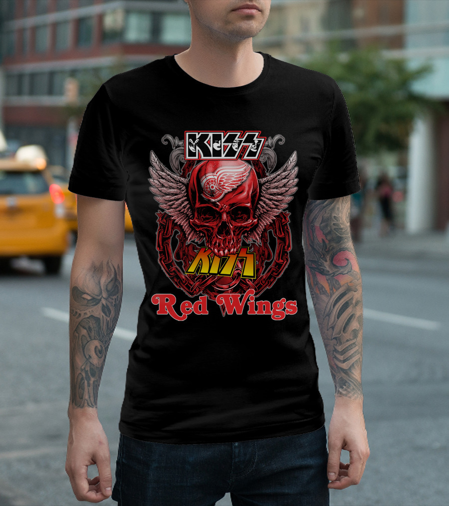 Kiss Detroit Red Wings Skull Wings Chain T-Shirt