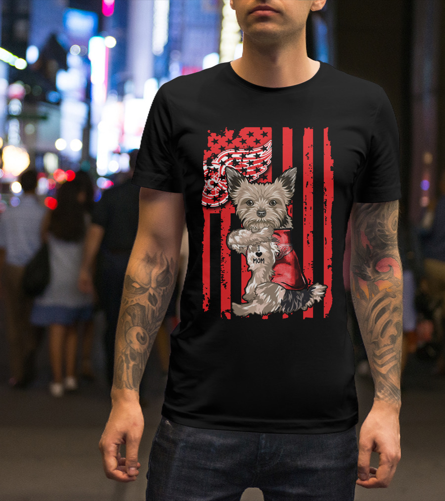 Yorkshire Terrier I Love Mom Detroit Red Wings T-Shirt