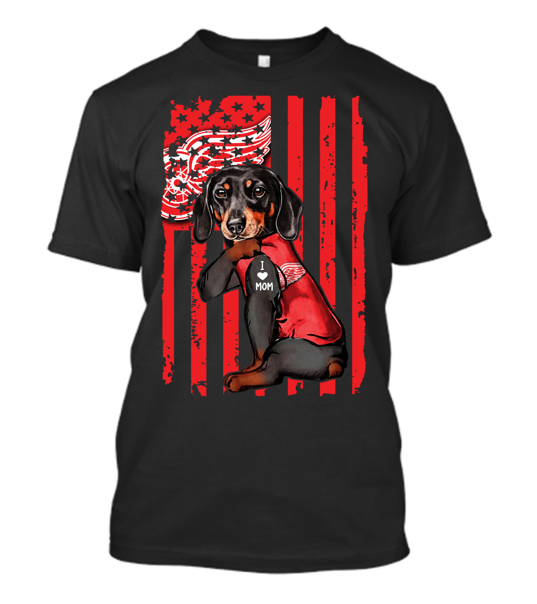 Dachshund I Love Mom Detroit Red Wings T-Shirt