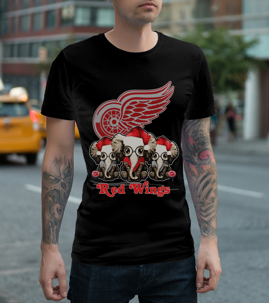 Red Wings Santa Elephants Christmas Detroit T-Shirt