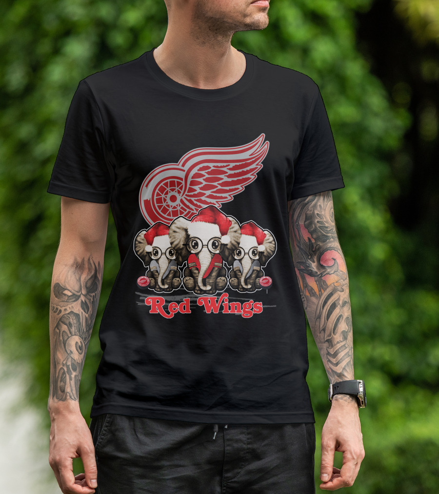 Red Wings Santa Elephants Christmas Detroit T-Shirt