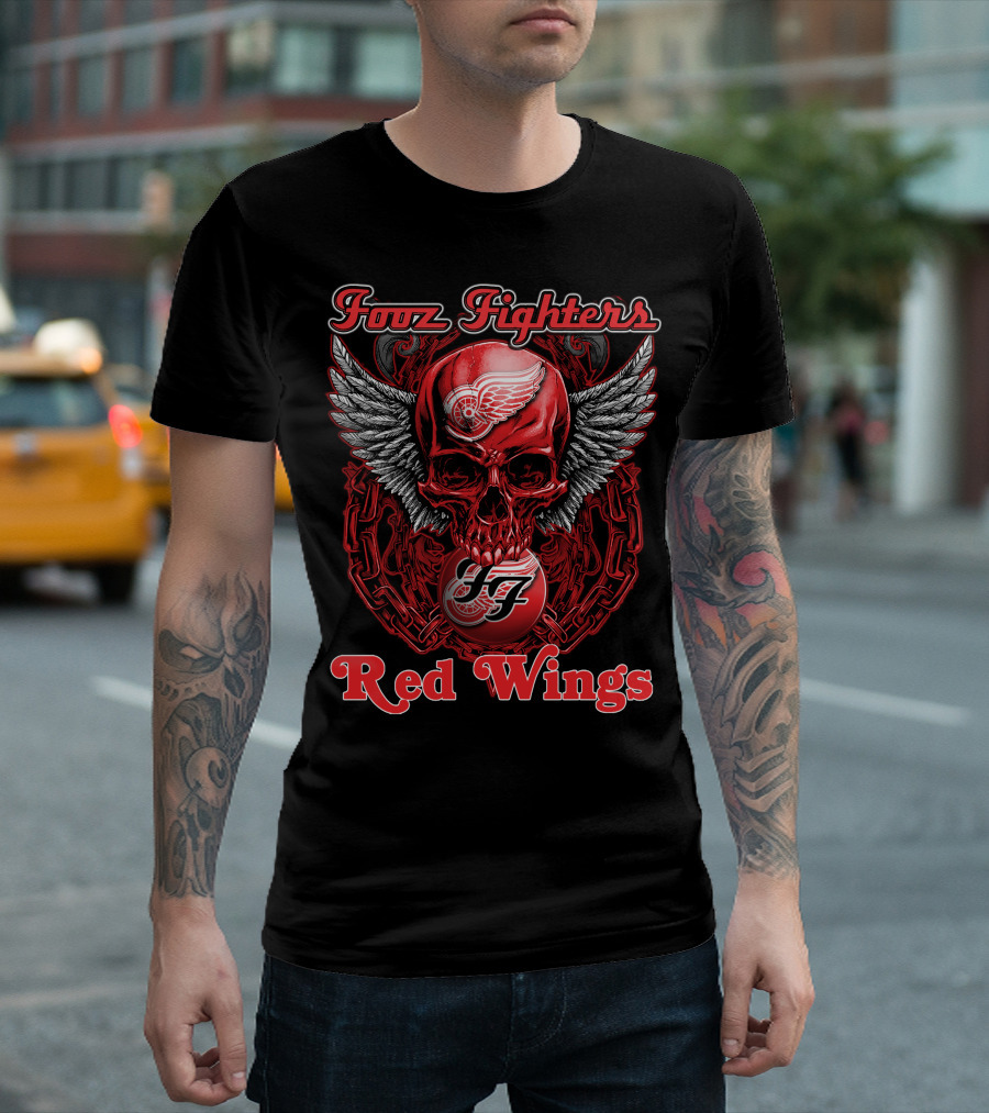 Fooz Fighters Detroit Red Wings Skull Wings T-Shirt