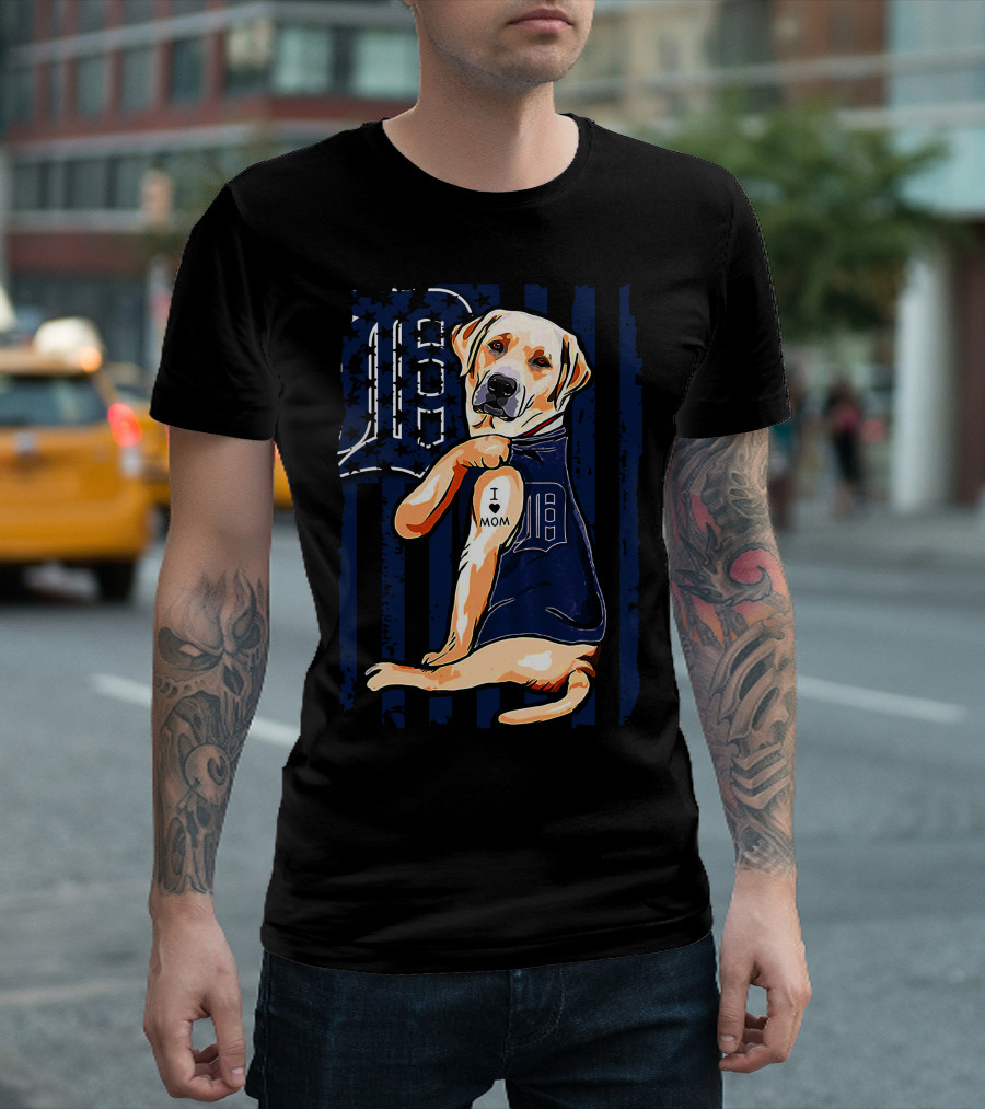 Labrador Retriever Detroit Tigers I Mom Tattoo Baseball Fan T-Shirt