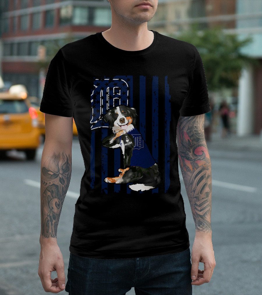Border Collie Detroit Tigers I Love Mom T-Shirt