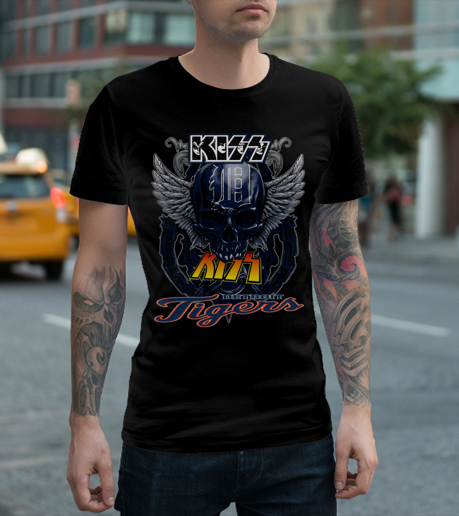 Kiss Detroit Tigers Skull with Wings and Chain T-Shirt