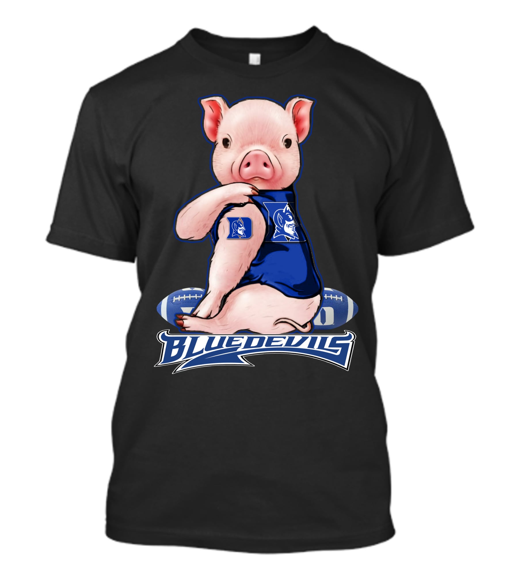 Pig Wearing Duke Blue Devils Jersey With Football Background T-Shirt