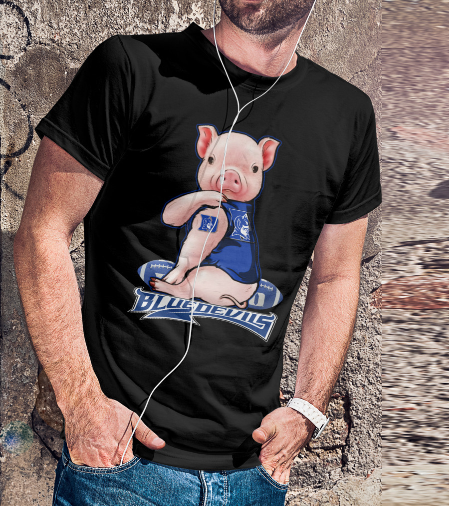 Pig Wearing Duke Blue Devils Jersey With Football Background T-Shirt