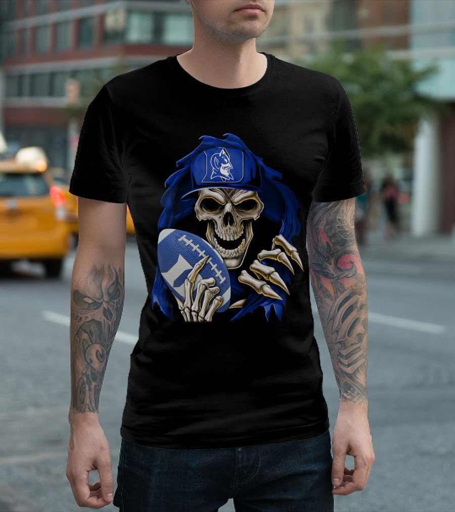 Duke Blue Devils Skull with Football and Logo Hat T-Shirt