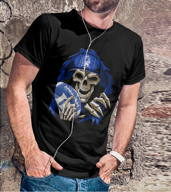 Duke Blue Devils Skull With Football And Logo Hat T-Shirt