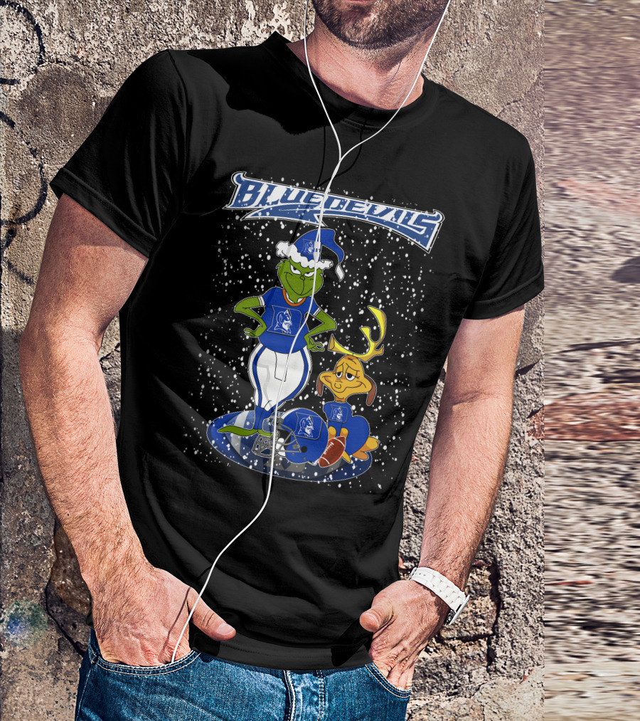 Grinchxmas Blue Devils Snowy Football Fan T-Shirt