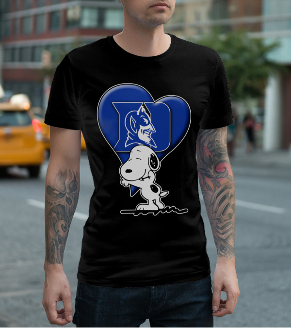Snoopy Hugging Duke Blue Devils Heart T-Shirt