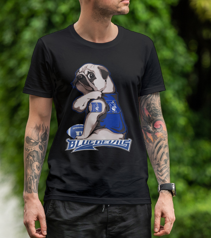 Pug Wearing Blue Devils Football Jersey T-Shirt