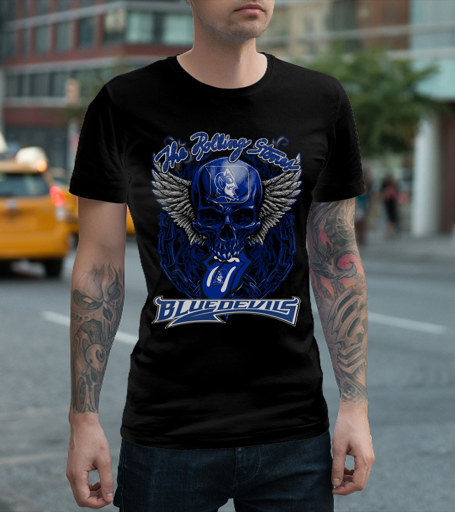 The Rolling Stones Duke Blue Devils Skull With Wings And Tongue T-Shirt