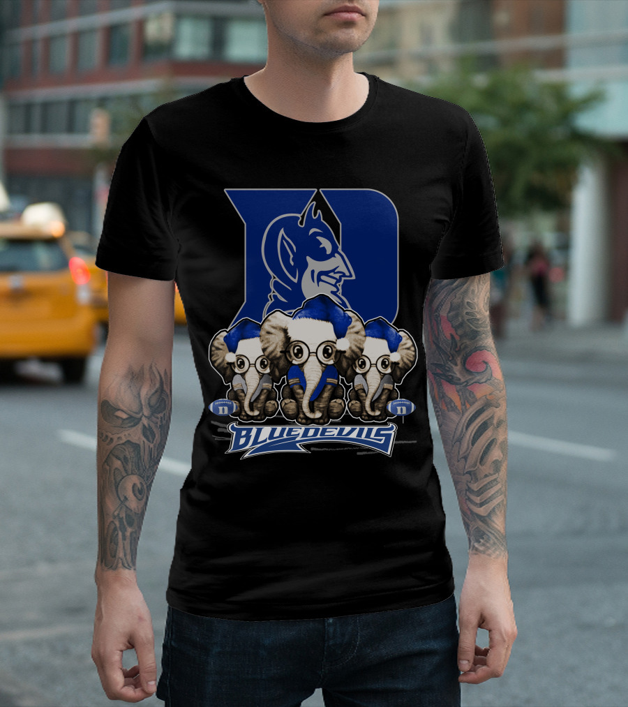 Elephant Xmas Duke Blue Devils Holiday Trio T-Shirt