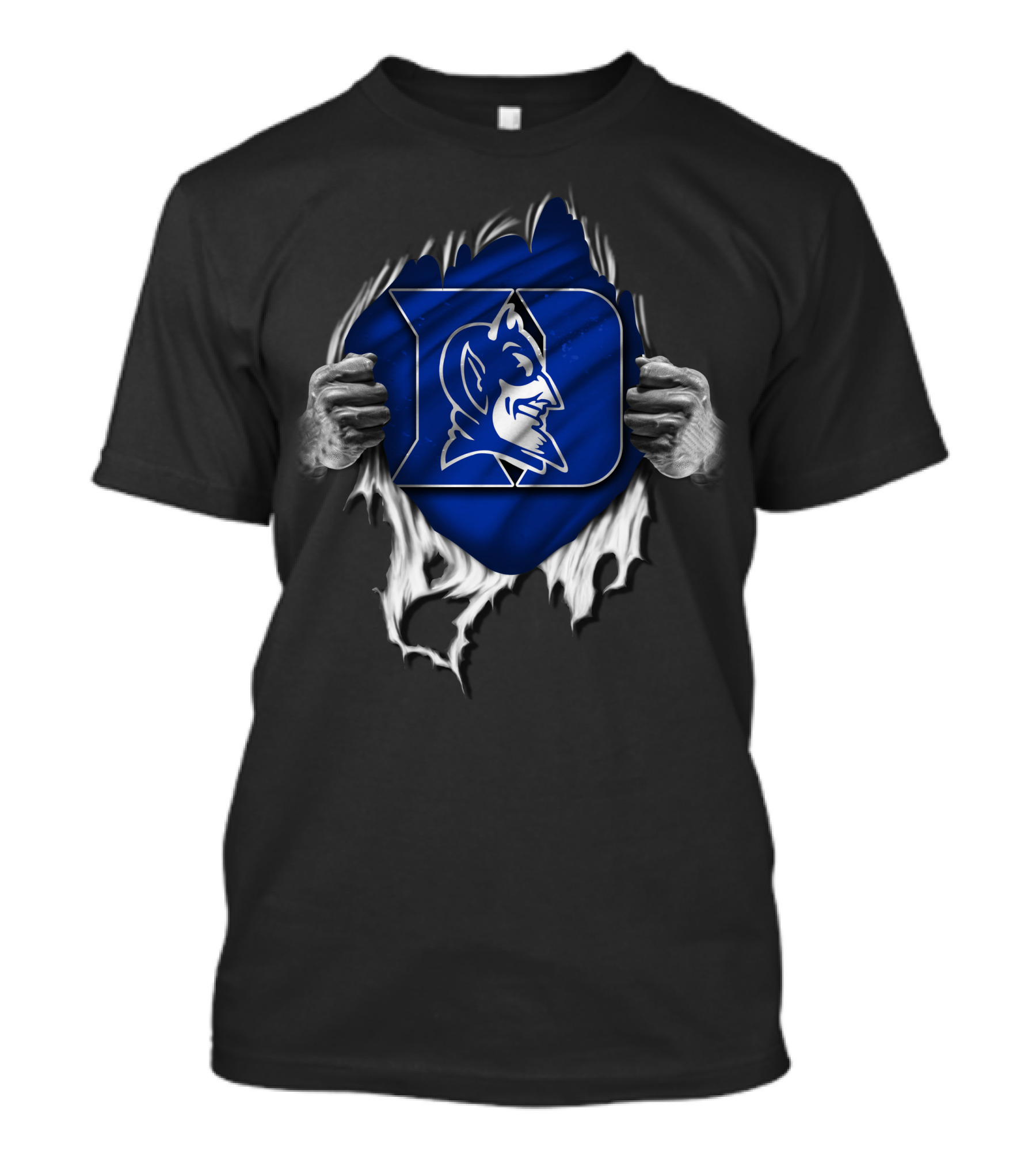 Torn Duke Blue Devils Logo Revealed Through Ripped Fabric T-Shirt