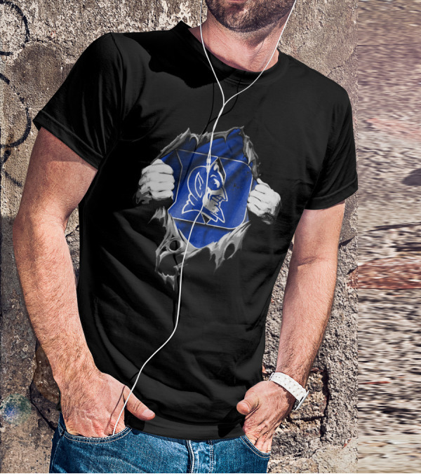 Torn Duke Blue Devils Logo Rip Open With Hands T-Shirt