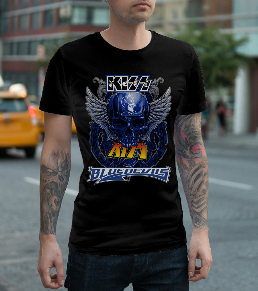 Kiss Blue Devils Skull Wings Chain T-Shirt