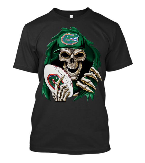 Skullbong Florida Gators Skeleton With Football And Logo T-Shirt