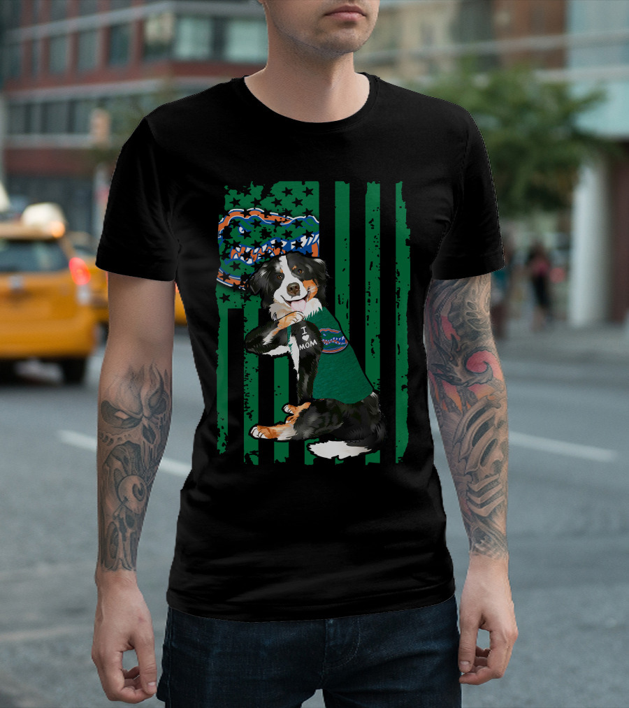 Border Collie I Love Mom Florida Gators Patriotic Flag T-Shirt