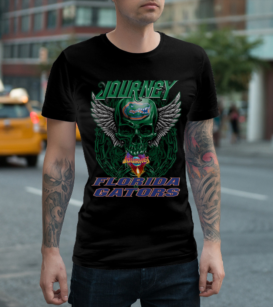Journey Florida Gators Skull Wings Logo Chain Flame T-Shirt