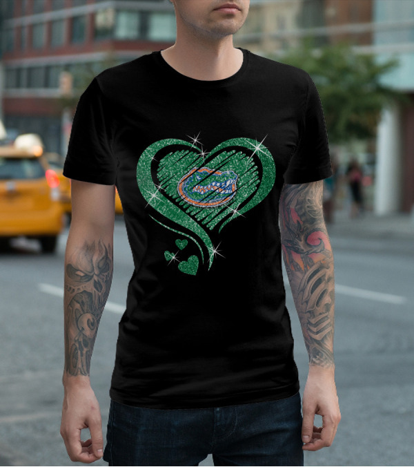 Florida Gators Glitter Heart Diamond Sparkle T-Shirt