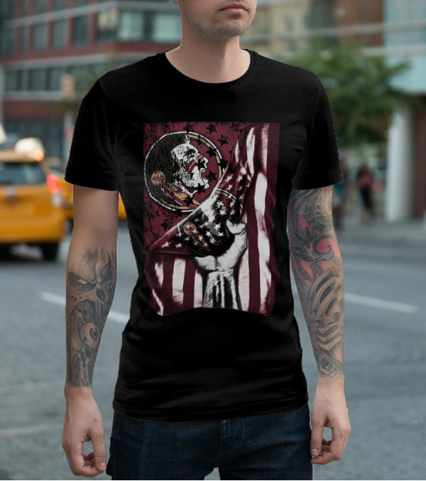 Florida State Seminoles Flag Emblem With Fist T-Shirt
