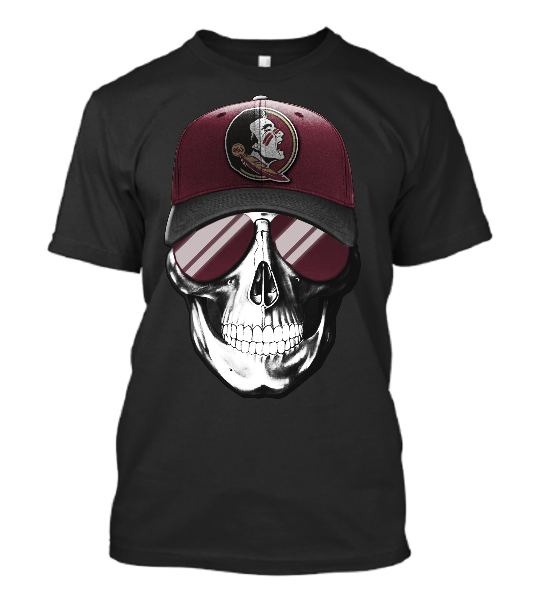 Skull Wearing Florida State Seminoles Cap With Sunglasses T-Shirt