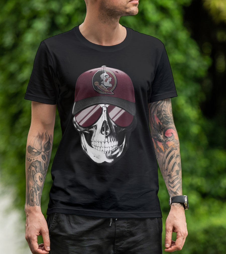 Skull Wearing Florida State Seminoles Cap With Sunglasses T-Shirt