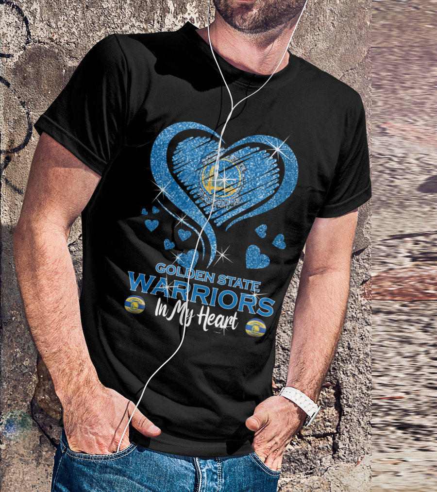 Golden State Warriors In My Heart Sparkling Logo Hearts T-Shirt