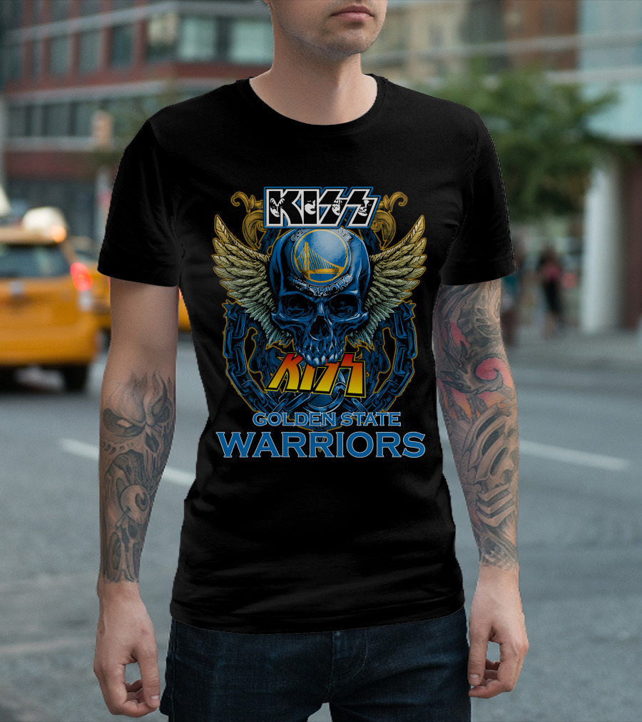 Kiss Golden State Warriors Blue Skull With Wings And Chains T-Shirt
