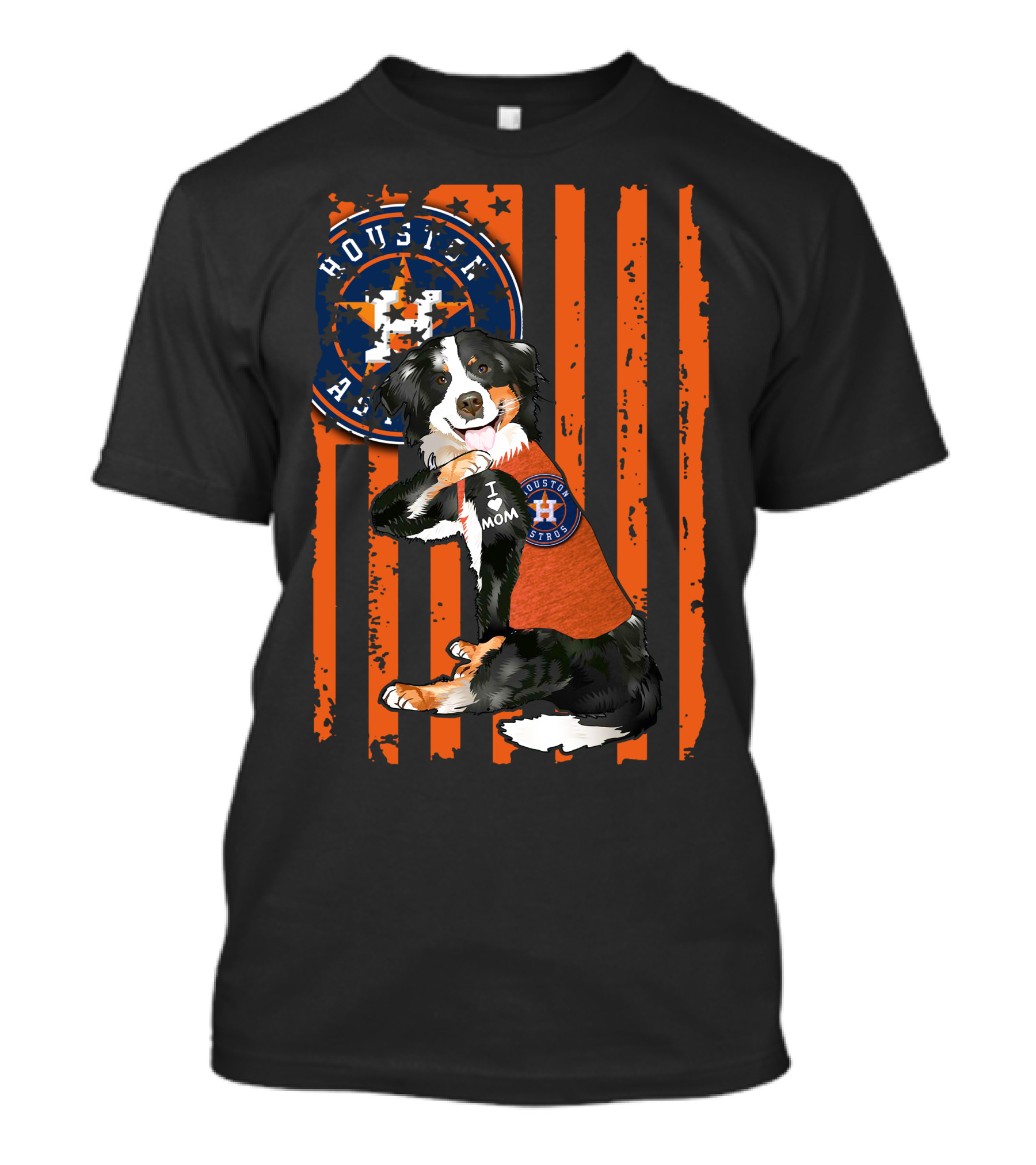 Border Collie I Love Mom Houston Astros Fan Stripes T-Shirt