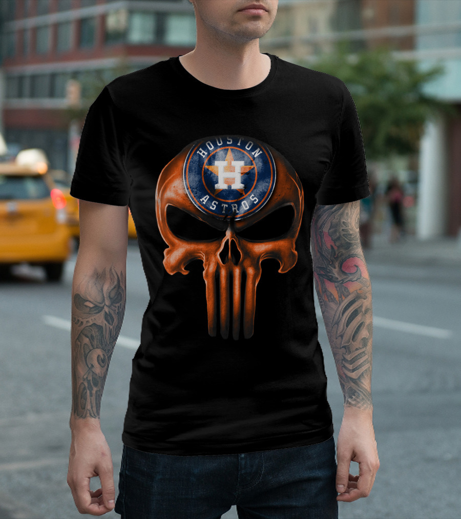 Skull With Houston Astros Baseball Emblem T-Shirt