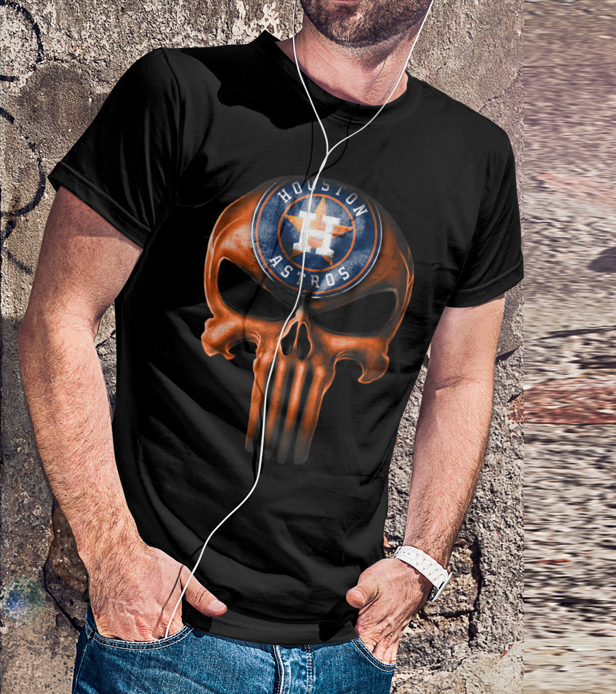 Skull With Houston Astros Baseball Emblem T-Shirt