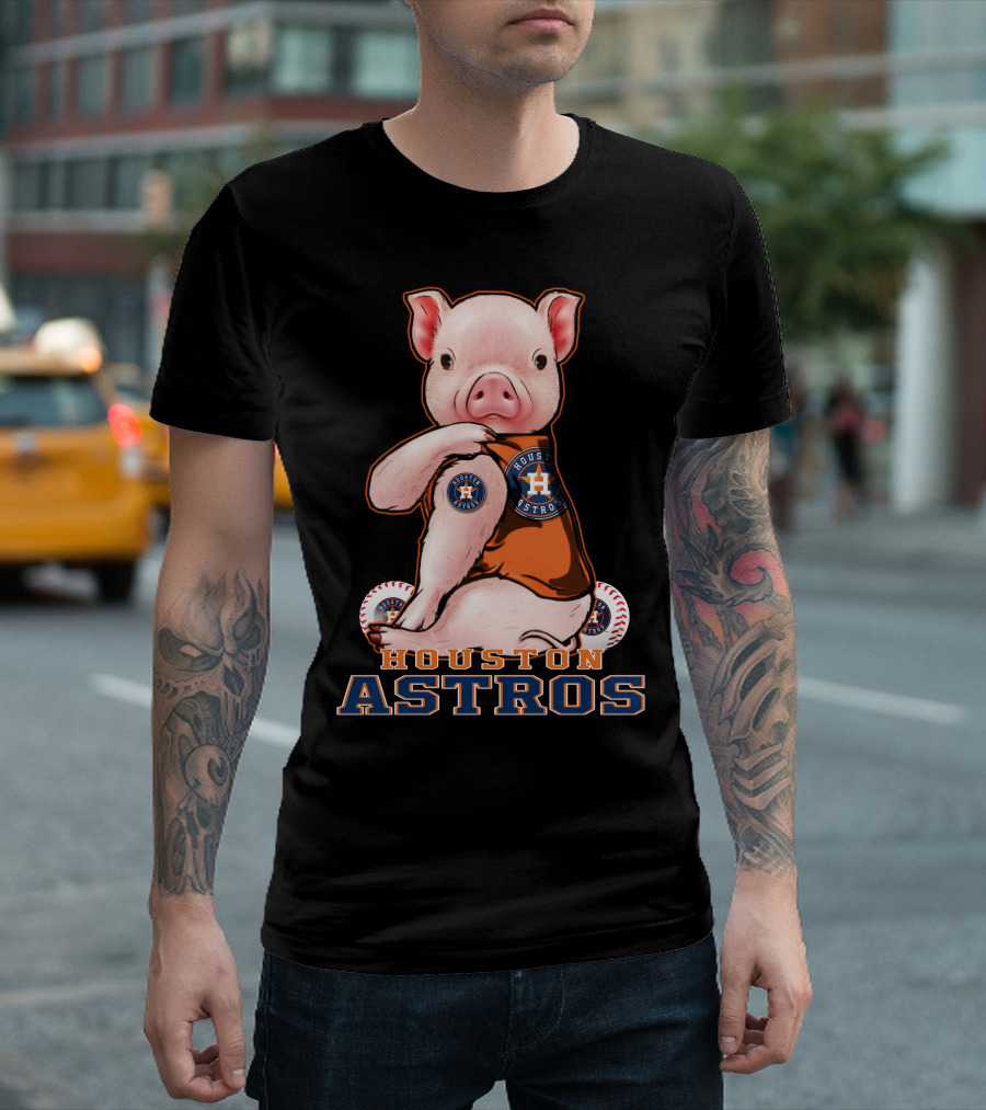 Pig Wearing Houston Astros Jersey With Logo And Baseballs T-Shirt