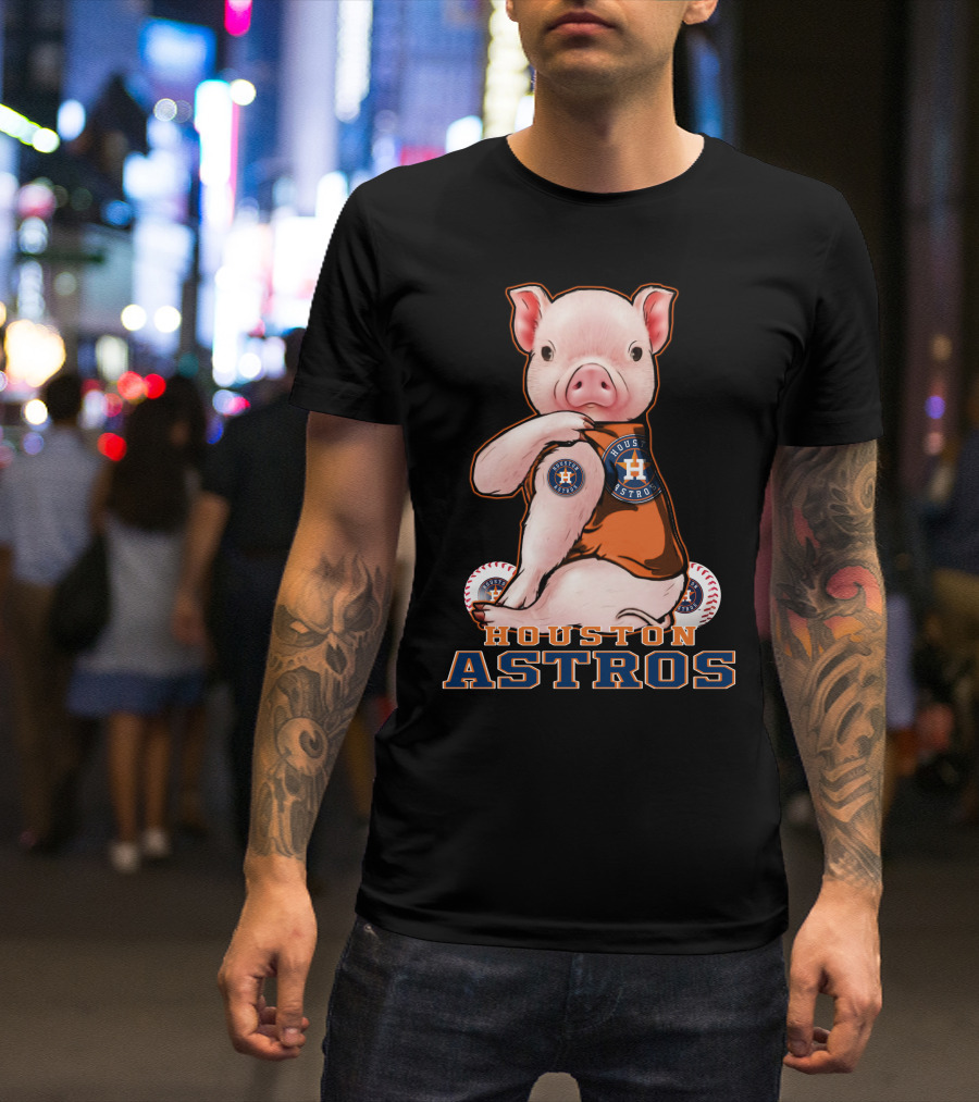 Pig Wearing Houston Astros Jersey With Logo And Baseballs T-Shirt