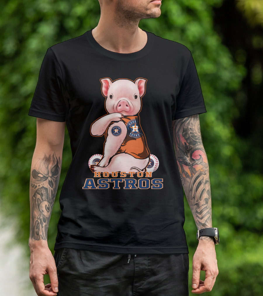 Pig Wearing Houston Astros Jersey With Logo And Baseballs T-Shirt