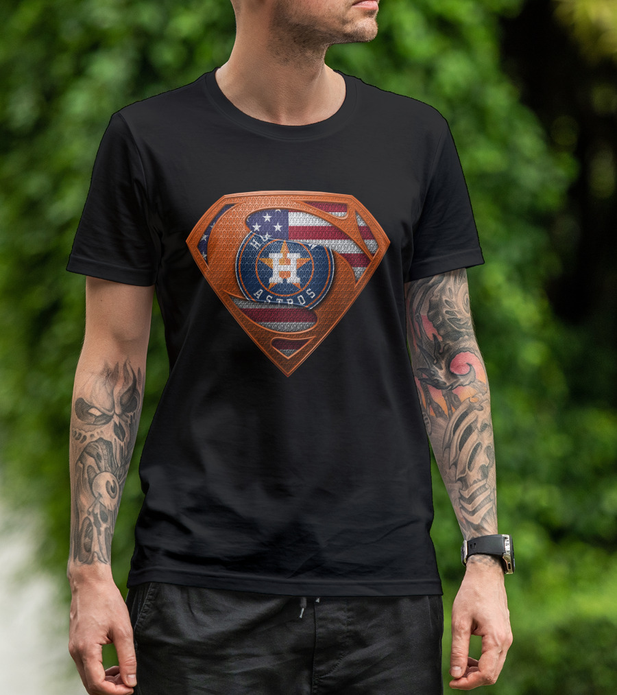 Houston Astros American Flag Superman Shield T-Shirt