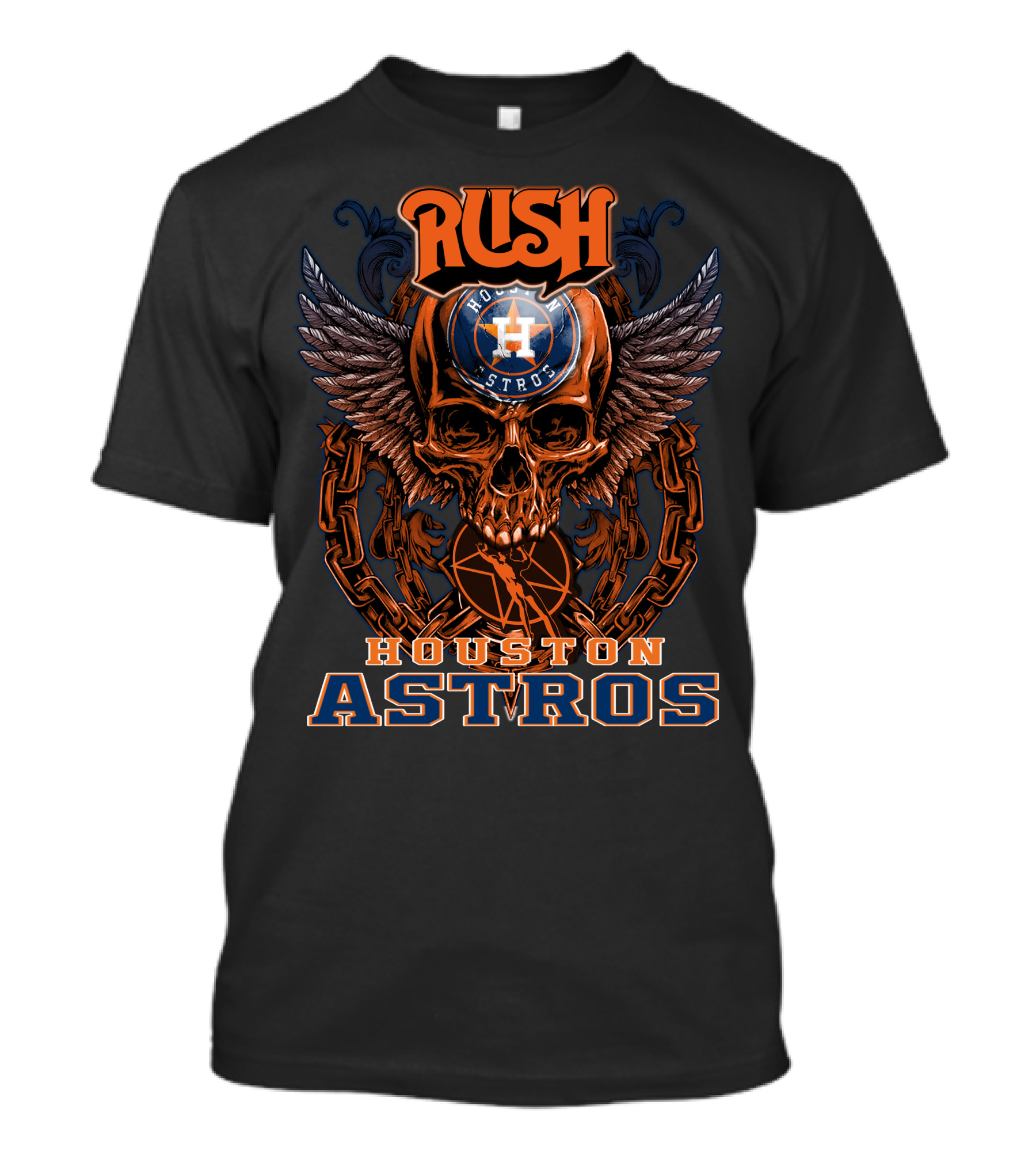 Rush Houston Astros Skull Wing Chain Baseball T-Shirt