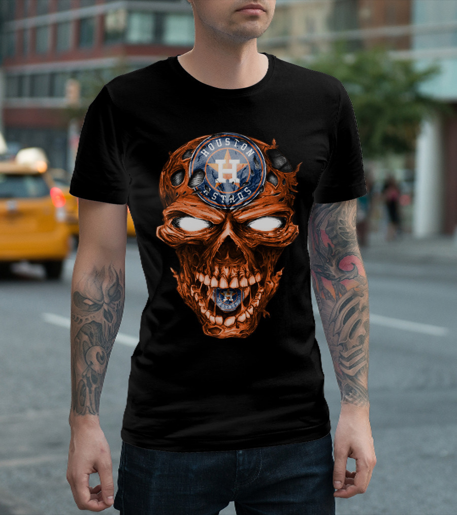 Skull V2 Houston Astros Logo Creepy Orange Skeleton T-Shirt
