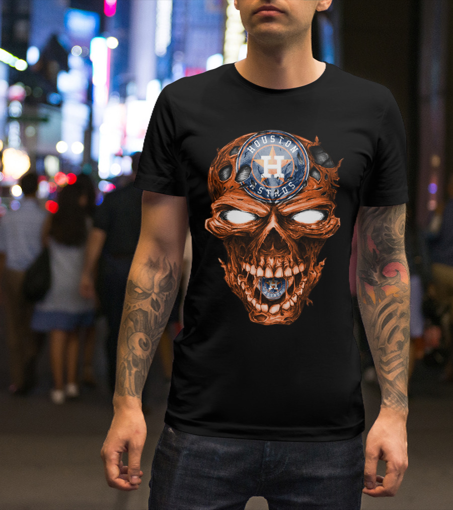 Skull V2 Houston Astros Logo Creepy Orange Skeleton T-Shirt