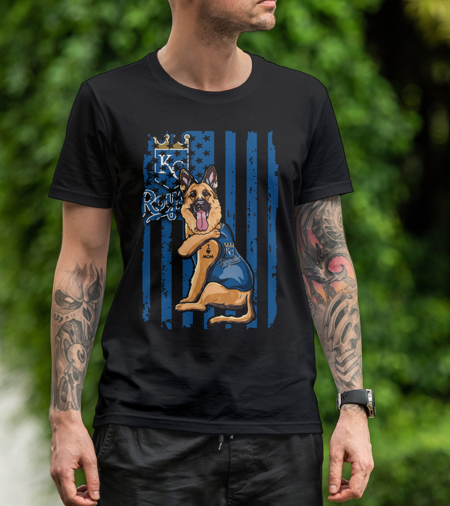 KC Royals German Shepherd Fan With I Love Mom Tattoo T-Shirt