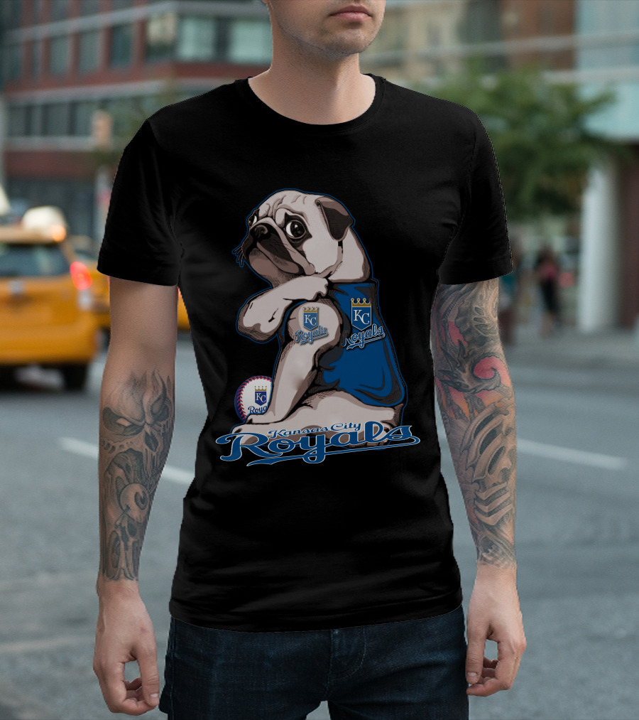 Kansas City Royals Pug with KC Royals Logo and Baseball T-Shirt