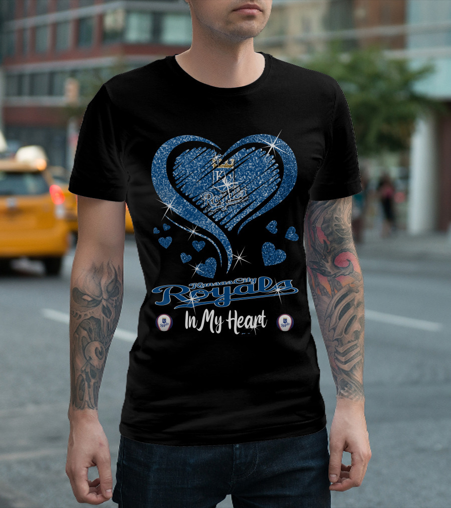 Kansas City Royals In My Heart Sparkling Blue Heart T-Shirt