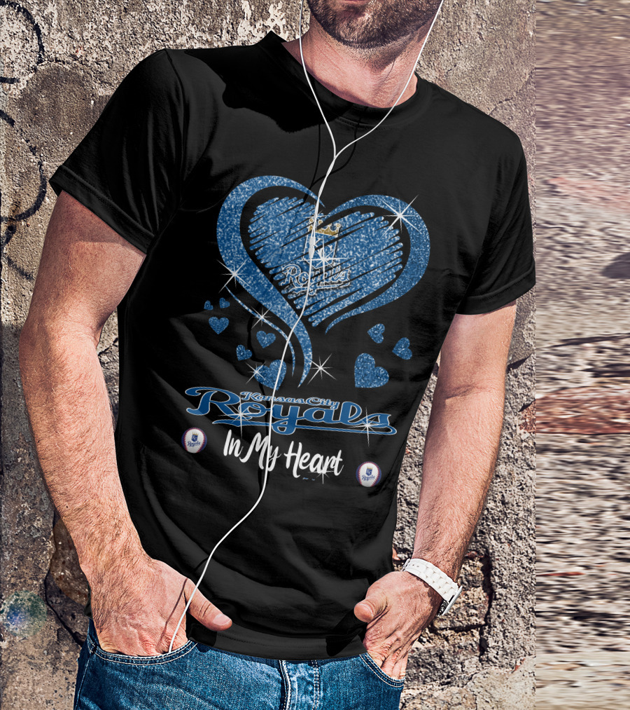 Kansas City Royals In My Heart Sparkling Blue Heart T-Shirt