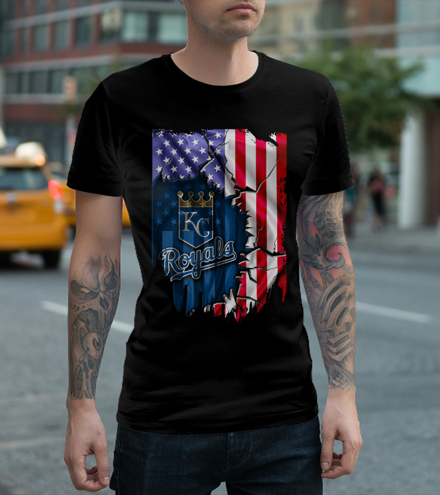 Kansas City Royals Logo with American Flag Background T-Shirt