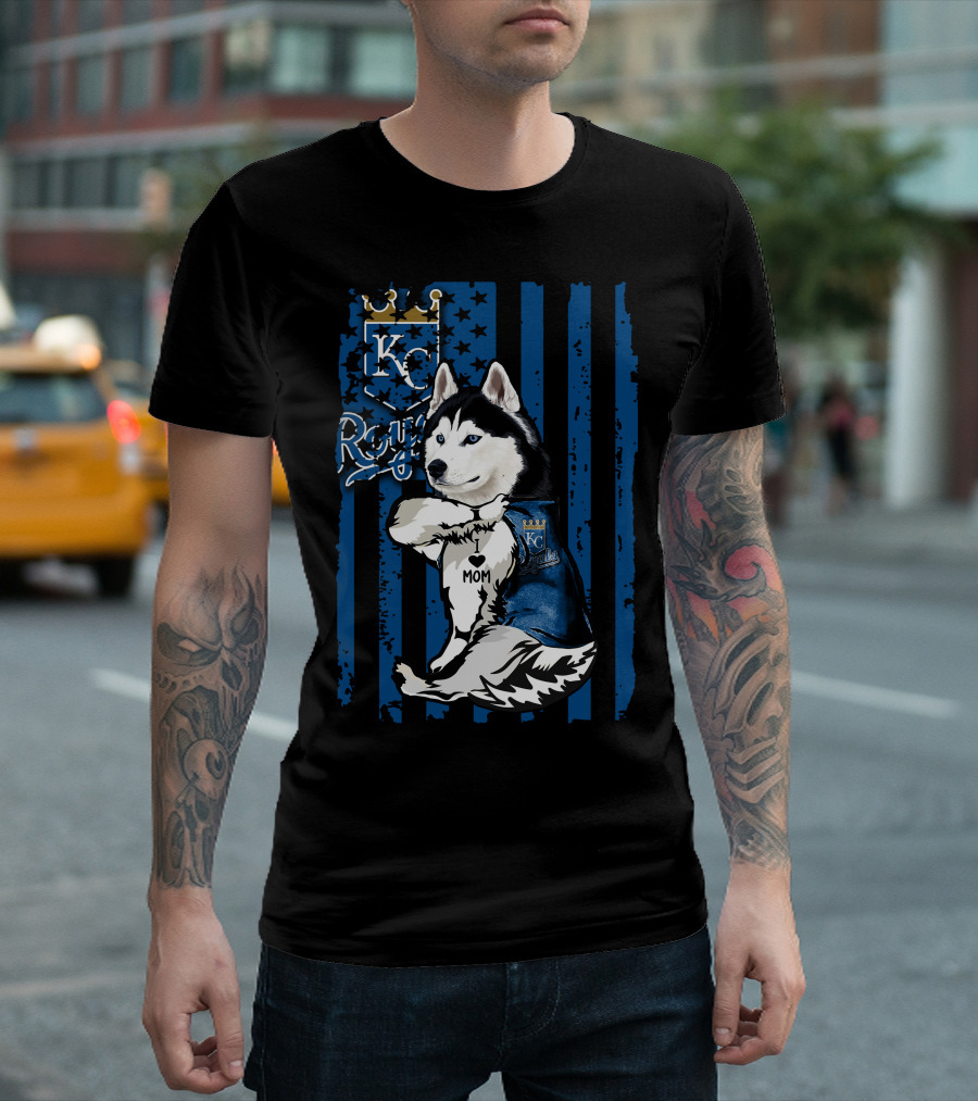 Siberian Husky KC Royals Mom Blue Stripes T-Shirt