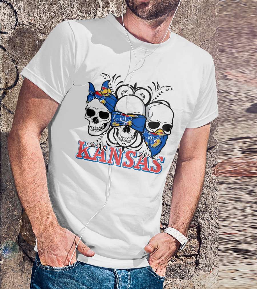 Kansas Jayhawks Skulls Bandana T-Shirt