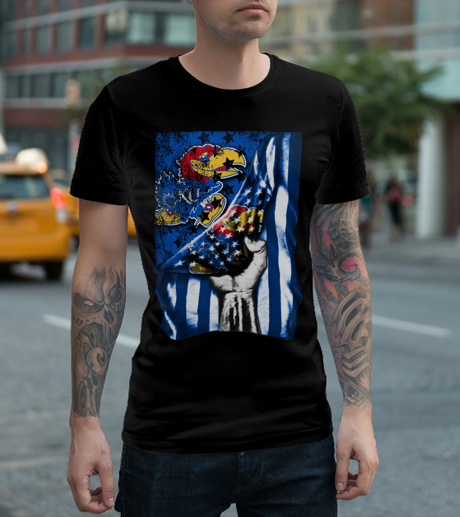 Kansas Jayhawks American Flag Dual T-Shirt